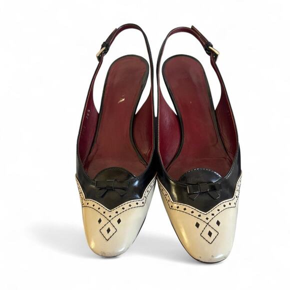 y2k vtg. Prada Tuxedo two‎ Tone Kitten Heel Strappy Pumps size 6-6 1/2 - Picture 2 of 7